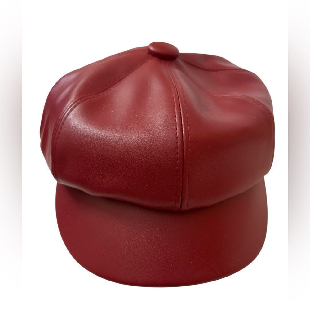 111 WOMENS DEEP RED‎ NWT FAUX LEATHER NEWSBOY CAP